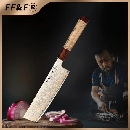 Faca Nakiri 7.2” em Aço Damasco Tricolor - Forja Fogo&Faca