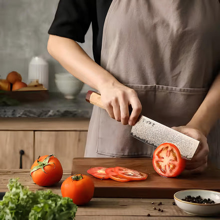 Faca Nakiri 7.2” em Aço Damasco Tricolor - Forja Fogo&Faca