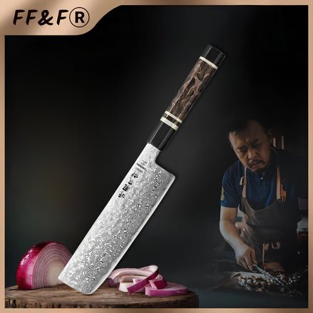 Faca Nakiri em Aço Damasco de 49 Camadas com Núcleo em Aço ZDP - 189 - Forja Fogo&Faca