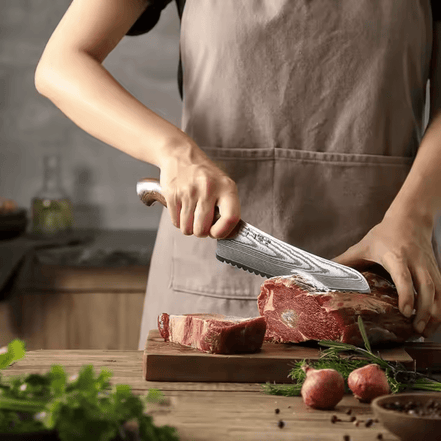 Faca para Alimentos Congelados 8,1″ em Aço Damasco 67 Camadas - Forja Fogo&Faca