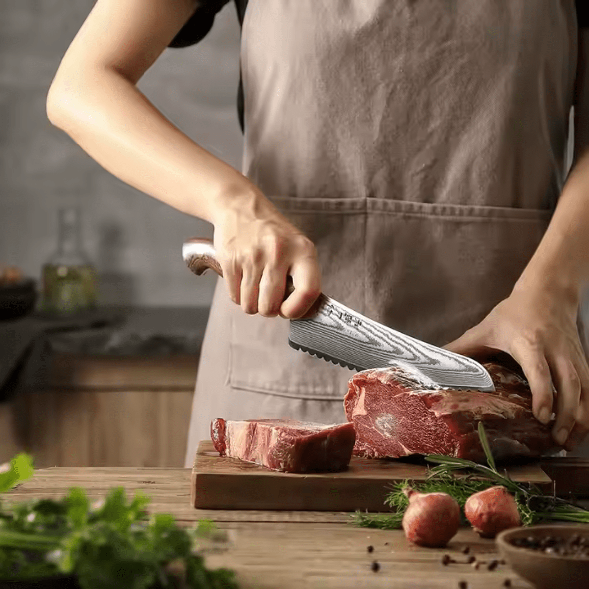 Faca para Alimentos Congelados 8,1″ em Aço Damasco 67 Camadas - Forja Fogo&Faca