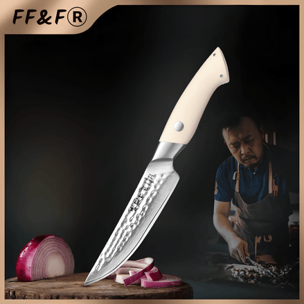 Faca para Bife Elegant Series de 5” em Aço Damasco com Cabo G10 Marfim - Forja Fogo&Faca
