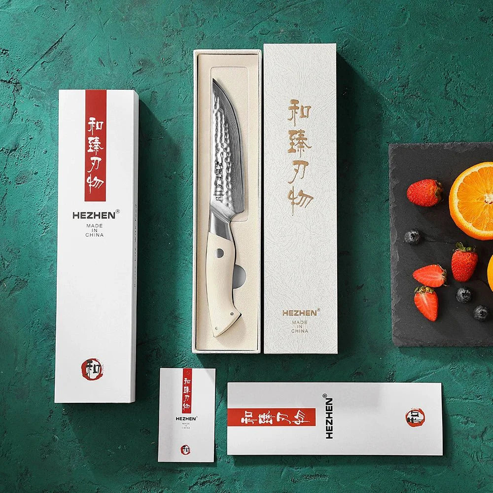 Faca para Bife Elegant Series de 5” em Aço Damasco com Cabo G10 Marfim - Forja Fogo&Faca