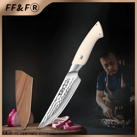 Faca para Bife Elegant Series de 5” em Aço Damasco com Cabo G10 Marfim - Forja Fogo&Faca