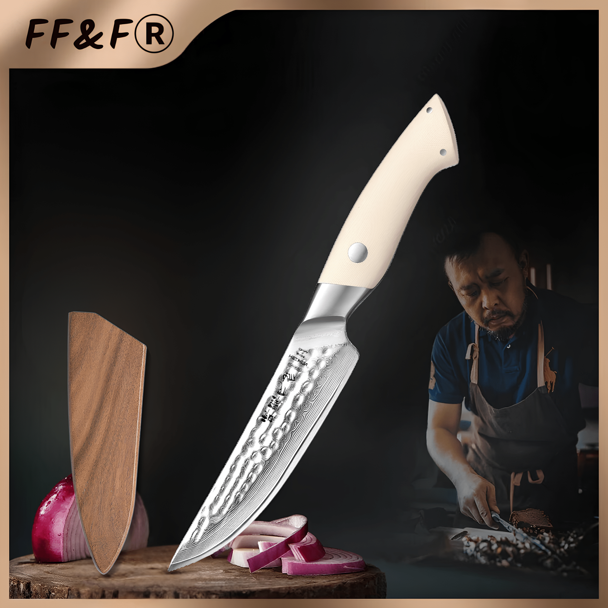 Faca para Bife Elegant Series de 5” em Aço Damasco com Cabo G10 Marfim - Forja Fogo&Faca