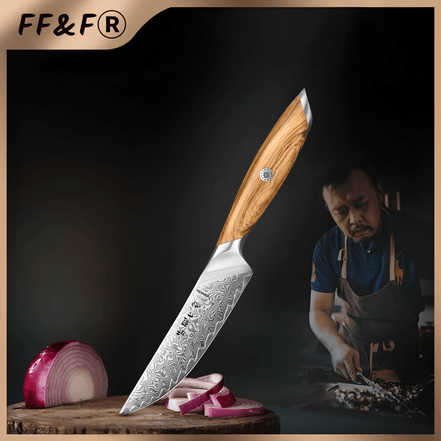 Faca para Bife Estilo Japonês em Aço Damasco 73 Camadas - Forja Fogo&Faca