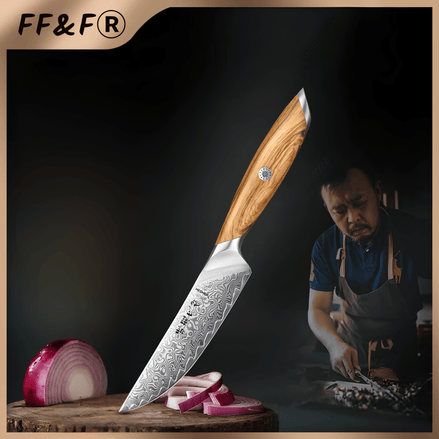 Faca para Bife Estilo Japonês em Aço Damasco 73 Camadas - Forja Fogo&Faca