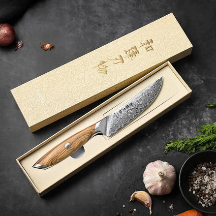 Faca para Bife Estilo Japonês em Aço Damasco 73 Camadas - Forja Fogo&Faca