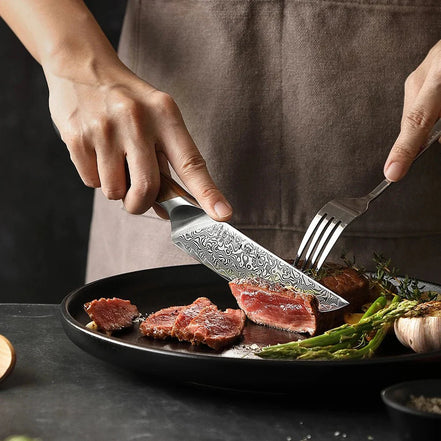 Faca para Carne 5” em Aço Damasco 73 Camadas - Forja Fogo&Faca