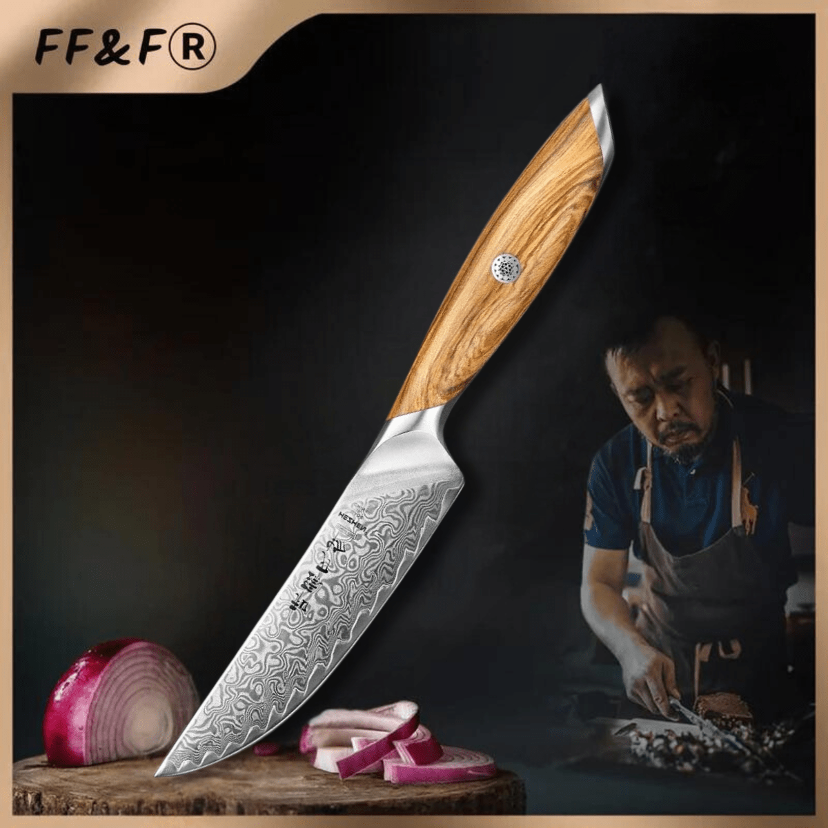 Faca para Carne 5” em Aço Damasco 73 Camadas - Forja Fogo&Faca