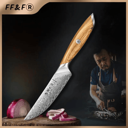 Faca para Carne 5” em Aço Damasco 73 Camadas - Forja Fogo&Faca