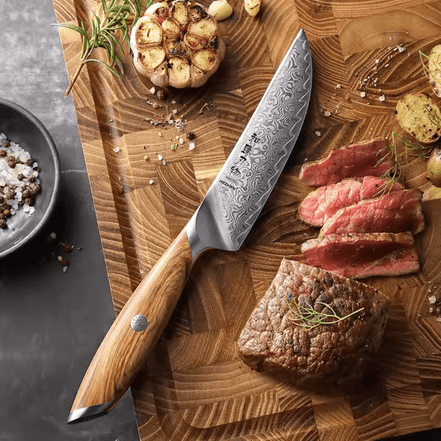 Faca para Carne 5” em Aço Damasco 73 Camadas - Forja Fogo&Faca