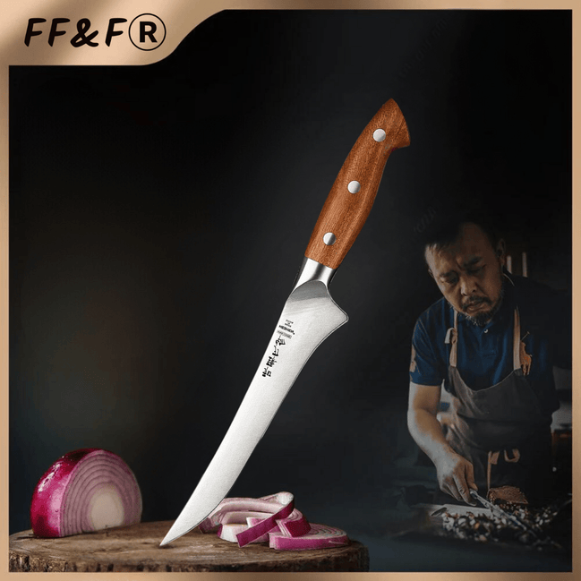 Faca para Filé 7,3" em Aço 1.4116 com Cabo em Redwood e Rebites de Aço Inoxidável - Forja Fogo&Faca
