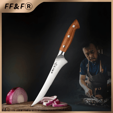 Faca para Filé 7,3" em Aço 1.4116 com Cabo em Redwood e Rebites de Aço Inoxidável - Forja Fogo&Faca