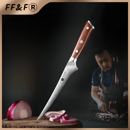 Faca para Filé Damasco 7" com Cabo de Jacarandá Premium - Forja Fogo&Faca