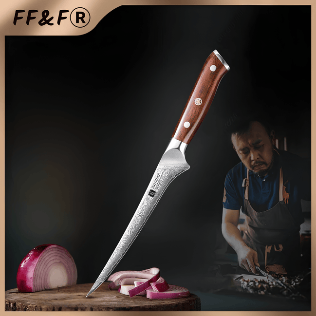 Faca para Filé Damasco 7" com Cabo de Jacarandá Premium - Forja Fogo&Faca