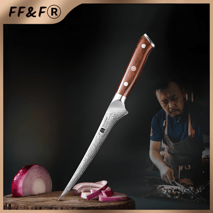 Faca para Filé Damasco 7" com Cabo de Jacarandá Premium - Forja Fogo&Faca