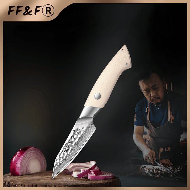 Faca Peladora Série Elegante de 3.5” em Aço Damasco 67 Camadas - Forja Fogo&Faca