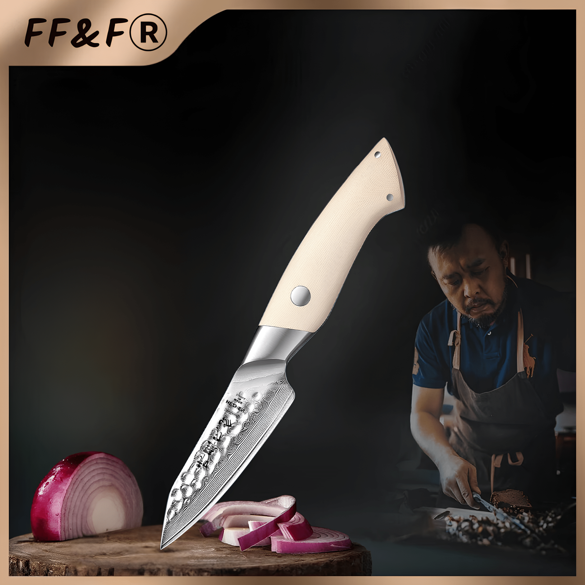 Faca Peladora Série Elegante de 3.5” em Aço Damasco 67 Camadas - Forja Fogo&Faca