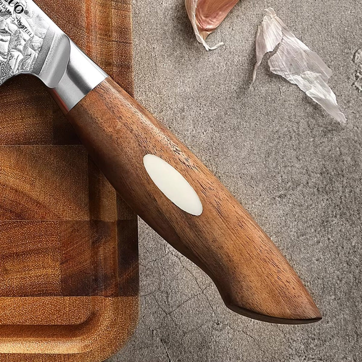 Santoku Knife 5.5″ Damascus Steel with AUS-10 Core and Walnut Handle