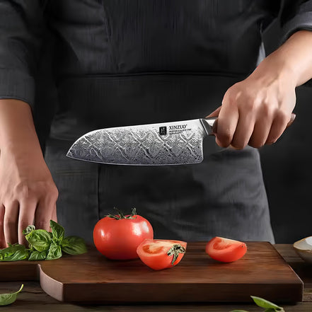 Faca Santoku 7” em Aço Damasco 110 Camadas com Cabo Desert Ironwood - Forja Fogo&Faca