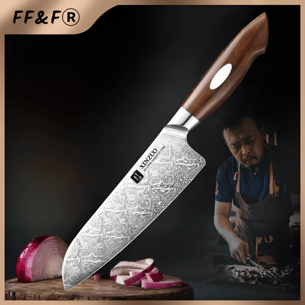 Faca Santoku 7” em Aço Damasco 110 Camadas com Cabo Desert Ironwood - Forja Fogo&Faca