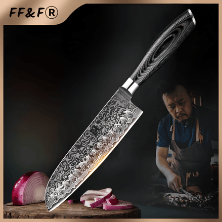 Faca Santoku 7" em Aço Damasco 67 Camadas com Núcleo 10Cr15CoMoV - Forja Fogo&Faca