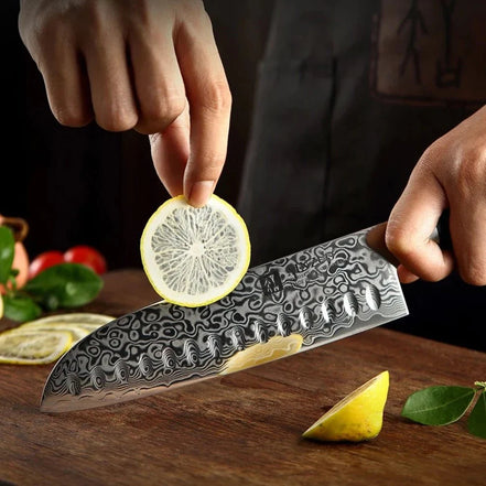 Faca Santoku 7" em Aço Damasco 67 Camadas com Núcleo 10Cr15CoMoV - Forja Fogo&Faca