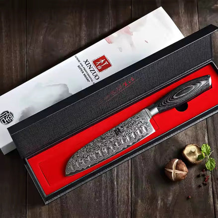 Faca Santoku 7" em Aço Damasco 67 Camadas com Núcleo 10Cr15CoMoV - Forja Fogo&Faca