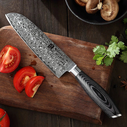 Faca Santoku 7" em Aço Damasco 67 Camadas com Núcleo 10Cr15CoMoV - Forja Fogo&Faca