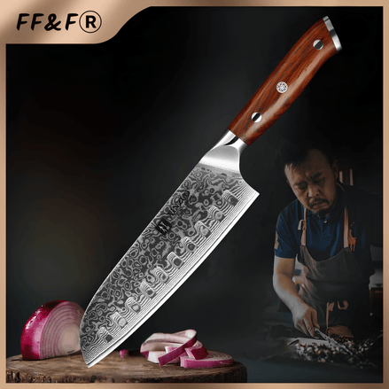 Faca Santoku 7” em Aço Damasco com Cabo de Jacarandá - Forja Fogo&Faca