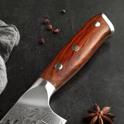 Faca Santoku 7” em Aço Damasco com Cabo de Jacarandá - Forja Fogo&Faca