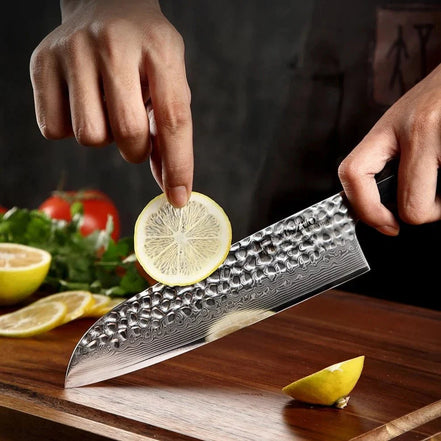 Faca Santoku 7″ em Aço Damasco de 67 Camadas com Cabo Desert Ironwood - Forja Fogo&Faca