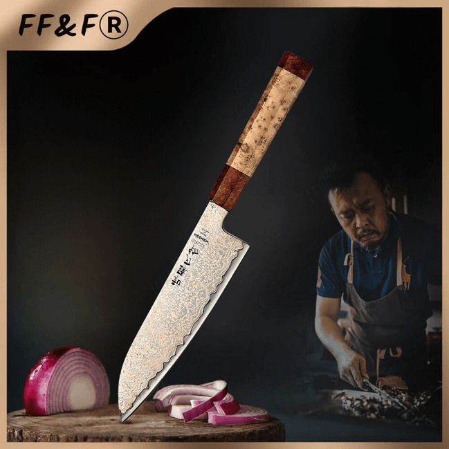 Faca Santoku Profissional 7,2” em Aço Damasco Tricolor - Forja Fogo&Faca