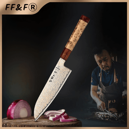 Faca Santoku Profissional 7,2” em Aço Damasco Tricolor - Forja Fogo&Faca