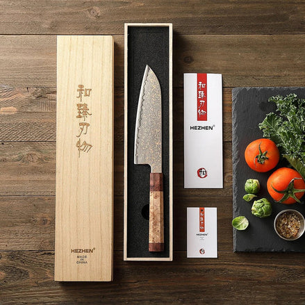Faca Santoku Profissional 7,2” em Aço Damasco Tricolor - Forja Fogo&Faca