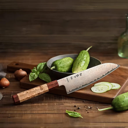 Faca Santoku Profissional 7,2” em Aço Damasco Tricolor - Forja Fogo&Faca