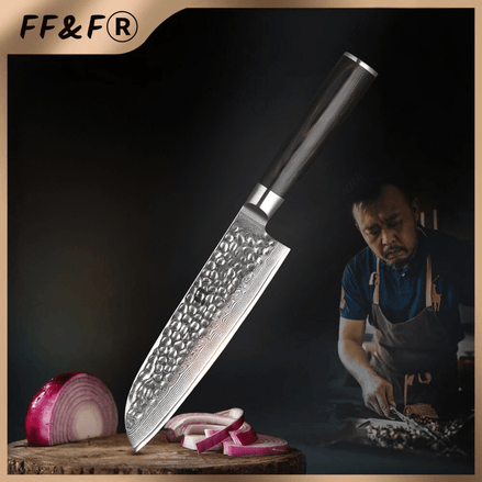 Faca Santoku Profissional em Aço Damasco 67 Camadas - Forja Fogo&Faca