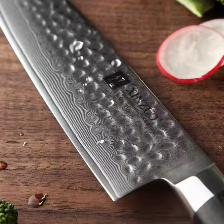 Faca Santoku Profissional em Aço Damasco 67 Camadas - Forja Fogo&Faca