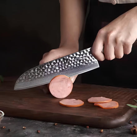 Faca Santoku Profissional em Aço Damasco 67 Camadas - Forja Fogo&Faca
