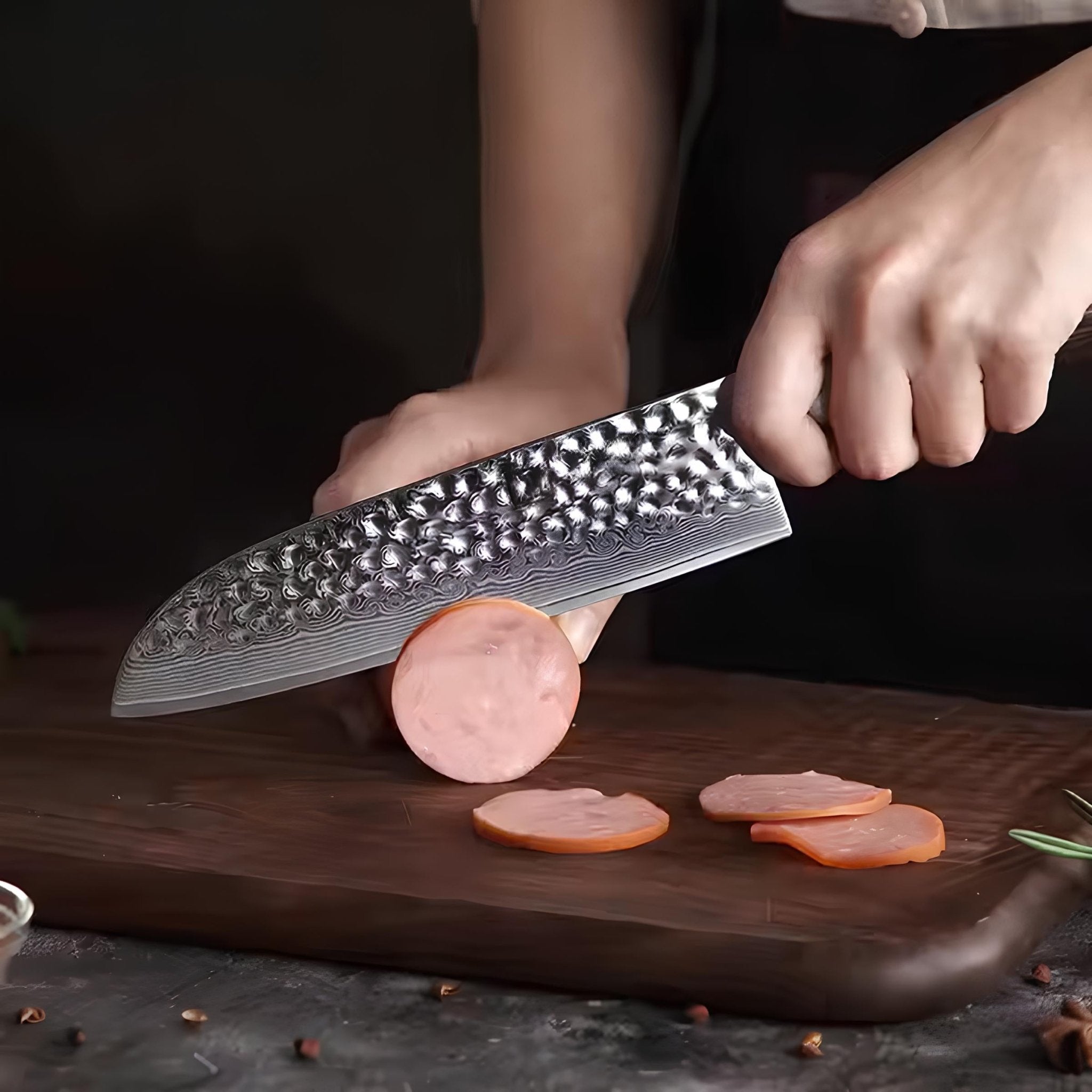 Faca Santoku Profissional em Aço Damasco 67 Camadas - Forja Fogo&Faca