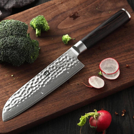 Faca Santoku Profissional em Aço Damasco 67 Camadas - Forja Fogo&Faca