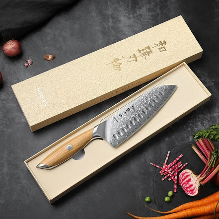 Faca Santoku Série Principal 7,5" em Aço Damasco 73 Camadas - Forja Fogo&Faca