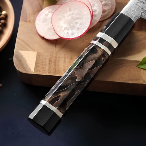 Faca Utilitária em Aço Damasco de 49 Camadas com Núcleo em Aço ZDP - 189 - Forja Fogo&Faca