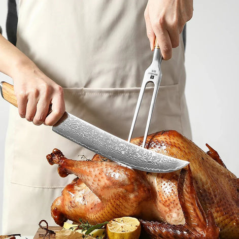 Garfo de Escultura Profissional em Aço Inoxidável 430 com Cabo em Madeira de Oliveira - Forja Fogo&Faca