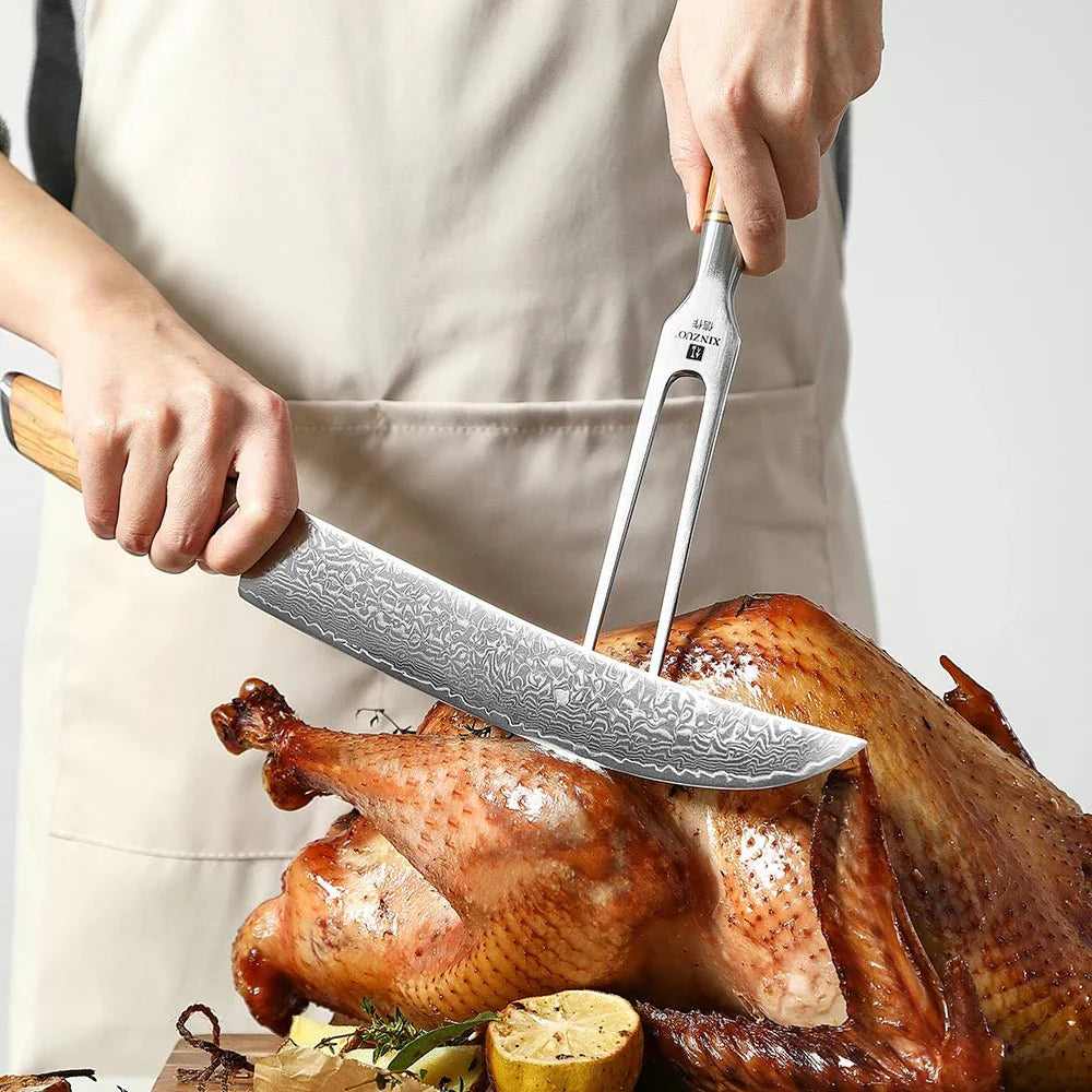 Garfo de Escultura Profissional em Aço Inoxidável 430 com Cabo em Madeira de Oliveira - Forja Fogo&Faca