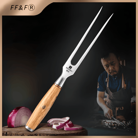 Garfo de Escultura Profissional em Aço Inoxidável 430 com Cabo em Madeira de Oliveira - Forja Fogo&Faca