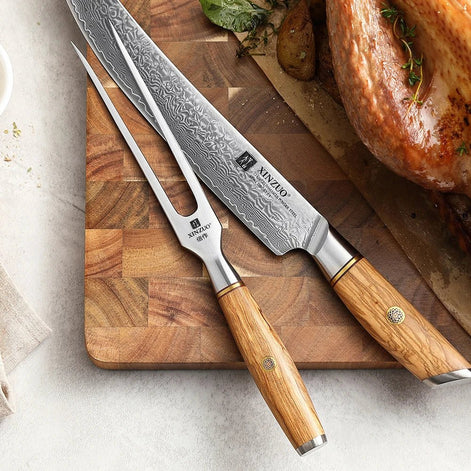 Garfo de Escultura Profissional em Aço Inoxidável 430 com Cabo em Madeira de Oliveira - Forja Fogo&Faca