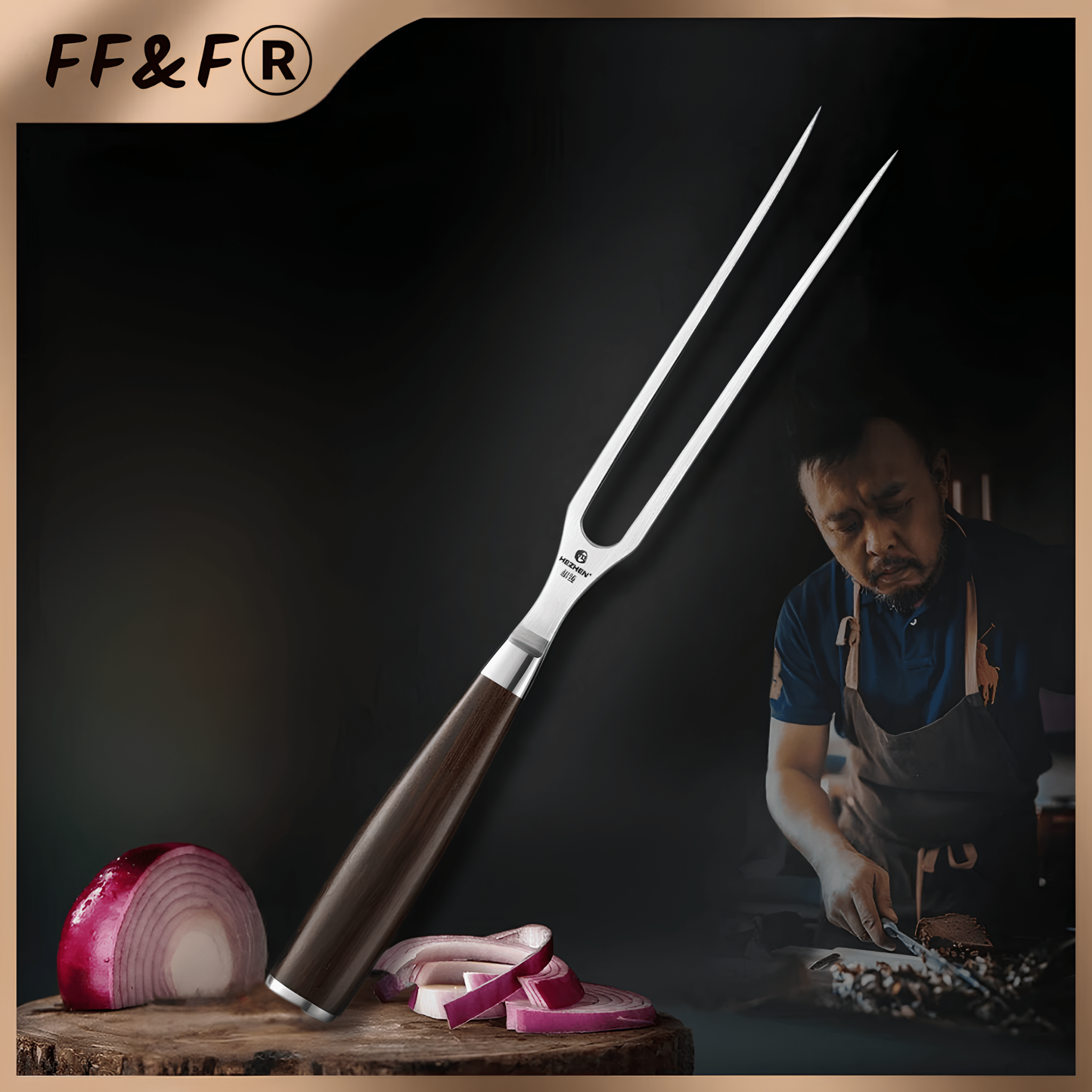 Garfo de Trinchar Forjado - Série Classic com Cabo de Madeira de Ébano - Forja Fogo&Faca