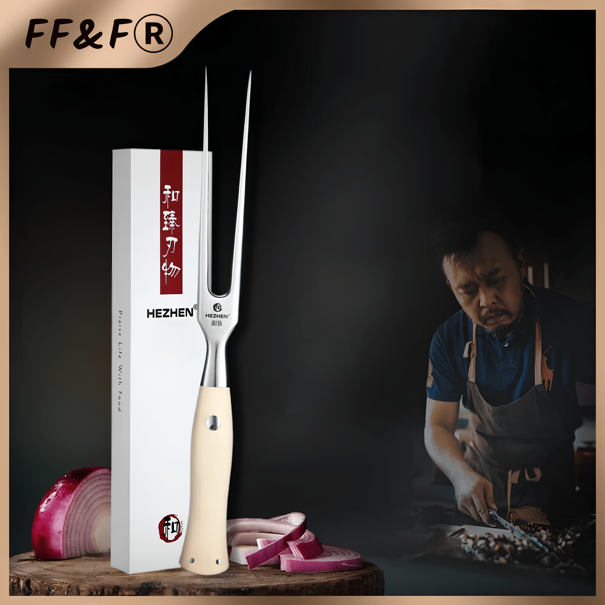 Garfo para Carne Elegant Series - Aço Inoxidável 430 com Cabo Marfim G10 - Forja Fogo&Faca